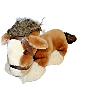 Nanco Clydesdale Horse Plush 13" Pony Brown White Laying 1987 Vintage